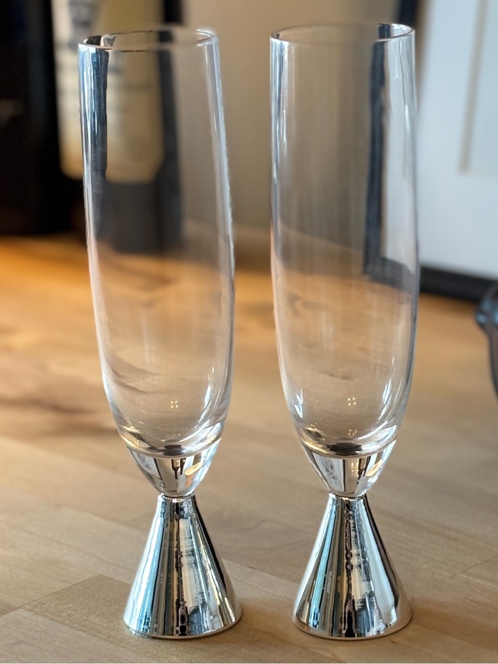 Anthropologie Ramona Chrome Flutes Glass Set of 2 NWT Handblown Glass
